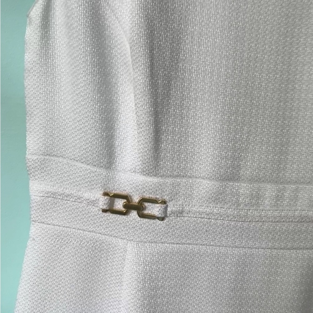 Tahari Authur S.Levine White Dress Gold Details Cap Sleeve 10 - Picture 5 of 13
